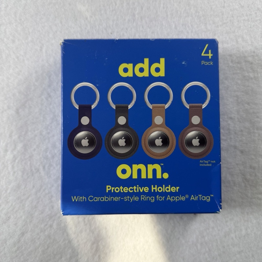 Onn. Holder with Carabiner-Style Ring for Apple AirTag, Vegan Leather,‎ 4 Count